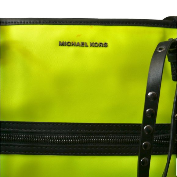 Michael Kors NEON Yellow Tote Shoulder Bag Purse Utilitarian Summer Fashion RARE - Picture 3 of 12